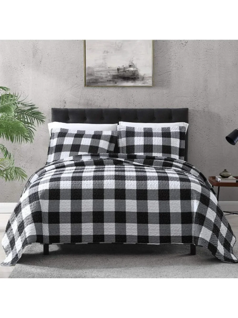 Stylish Twin Quilt Set - Black & White Squares Bedspread, Cozy Home Decor